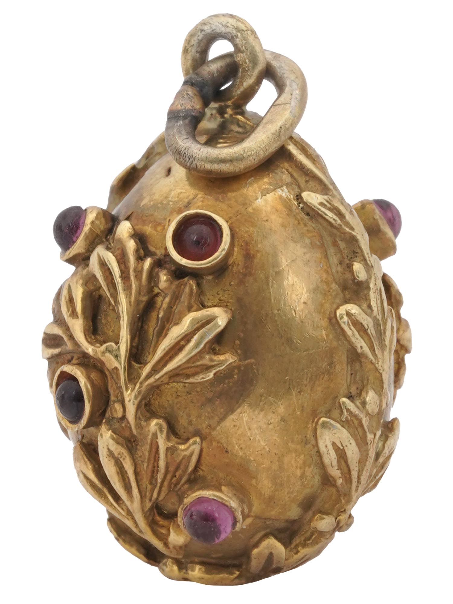 RUSSIAN GOLD GARNET STONE EASTER EGG PENDANT PIC-1